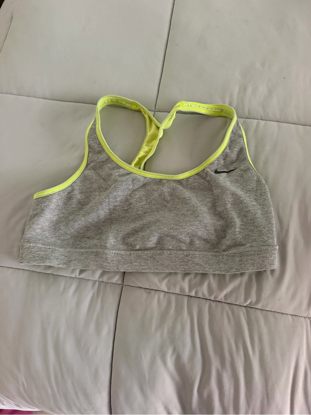 Nike Gray Sports Bra with Neon Yellow Trim